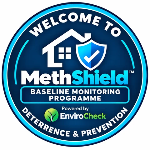 MethShield Baseline Monitoring Programme badge, powered by EnviroCheck.