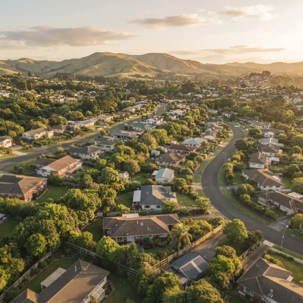Distant view of New Zealand suburb