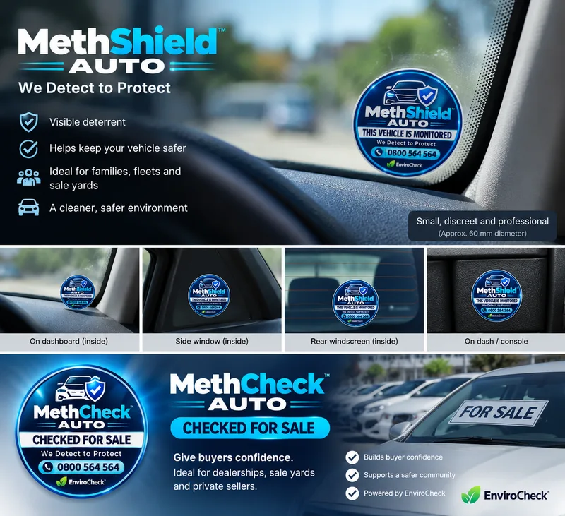 MethShield Auto patent-pending vehicle meth testing, baseline monitoring and visible deterrence system for cars and fleets